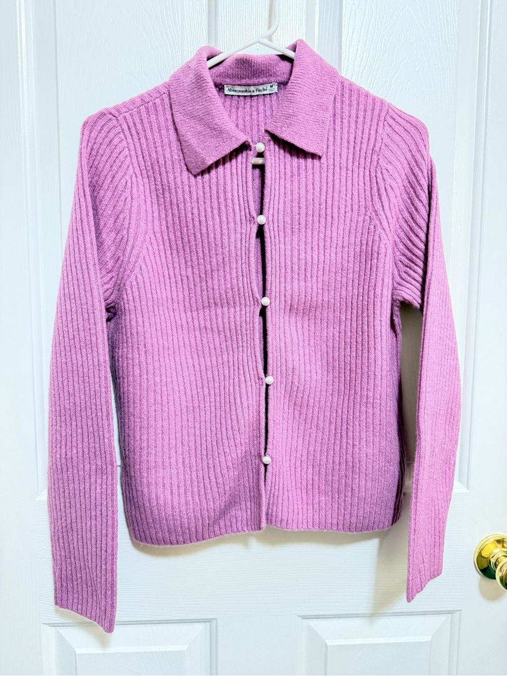 Abercrombie & Fitch Pink Ribbed Pearl-Button Cardigan